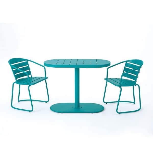 Anky Teal 3-Piece Metal Oval 29.5 in. H Outdoor Bistro Set