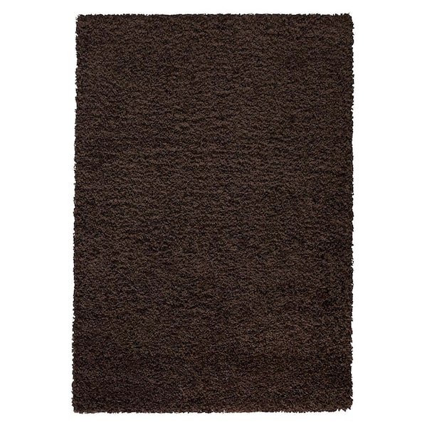 Ottomanson Shag Collection Contemporary Solid Brown 3 ft. x 5 ft. Area Rug