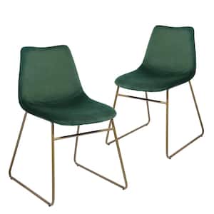Green Velvet Upholstered Modern Dining Chairs with Golden Metal Legs (Set of 2)