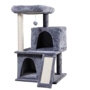Double-Layer Cat Tree with Cat House and Ladder - Light Gray