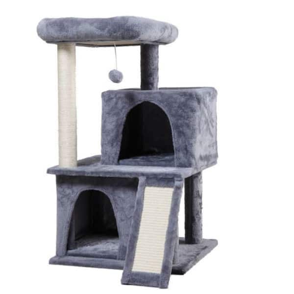cenadinz Double-Layer Cat Tree with Cat House and Ladder - Light Gray