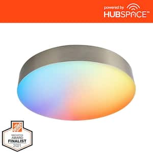 Lakeshore 13 in. Brushed Nickel Color Changing and Adjustable CCT Integrated LED Smart Flush Mount Powered by Hubspace