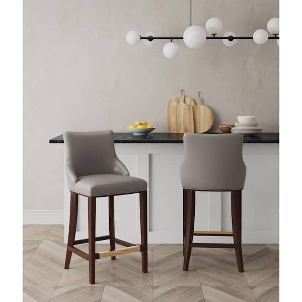 Manhattan Comfort Shubert 29.13 in. Dark Taupe Beech Wood Bar Stool with Faux Leather Upholstered Seat (Set of 2)