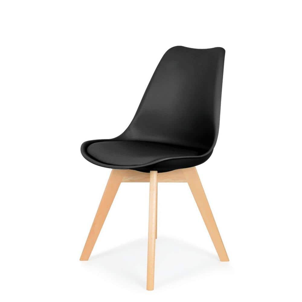 Black Polypropylene and Beech Wood Dining Side Chair Set