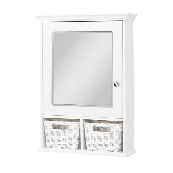 Zenith 21 in. x 29 in. Wood Surface Mount Medicine Cabinet with Baskets in White with Beveled Mirror