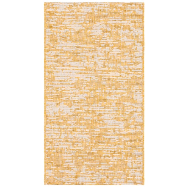Courtyard Gold/Ivory 2 ft. x 4 ft. Distressed Abstract Indoor/Outdoor Area Rug