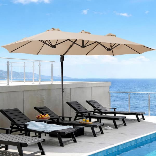 15 foot offset patio umbrella JEAREY 9 ft. x 15 ft. Cantilever Patio Umbrella with Sandbag Base, Tilt  Adjustment and Large Outdoor Shade Canopy in Beige STS-ZL9*15-BE