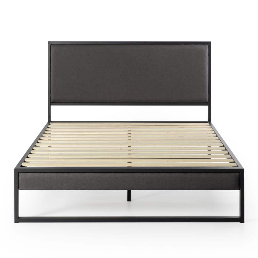 Christina King Gray Upholstered Metal Platform Bed with Headboard