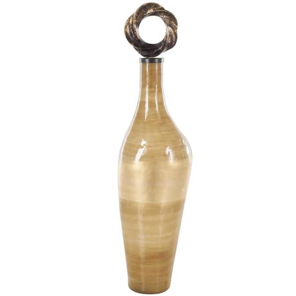 Litton Lane Light Brown Glass Brushed Ombre Decorative Jars with Speckled Gold and Bronze Ring Top
