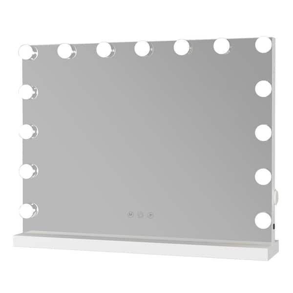 FUFU&GAGA 22.8 in. x 18.1 in. Lighted Tabletop Makeup Mirror in White ...