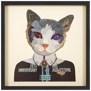 "Funky Cat 2" Dimensional Collage Framed Graphic Animal Art Under Glass Wall Art Print, 25 in. x 25 in.