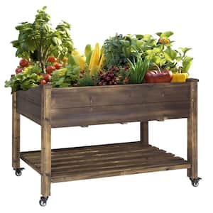48 in. x 24 in. x 33 in. Cedar Carbonized Raised Garden Bed with Lockable Wheels and Liner