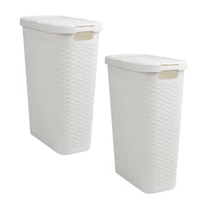 White 23.5 in. H x 10.4 in. W x 18 in. L Plastic 40L Slim Ventilated Rectangle Laundry Hamper with Lid (Set of 2)