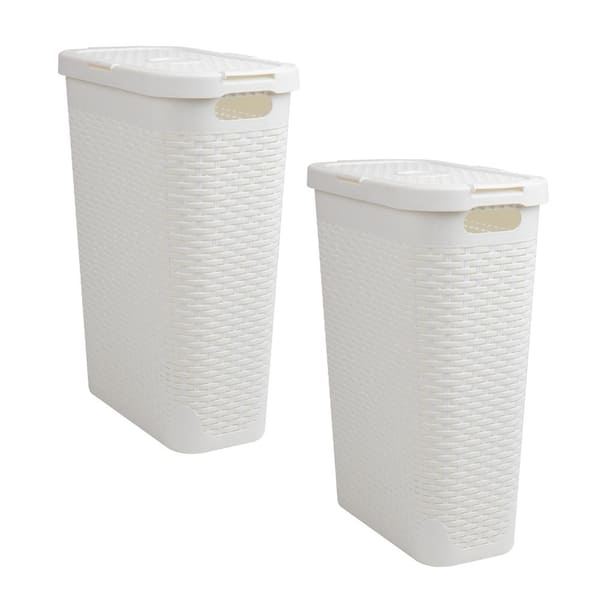 Mind Reader White 23.5 in. H x 10.4 in. W x 18 in. L Plastic 40L Slim Ventilated Rectangle Laundry Hamper with Lid (Set of 2)