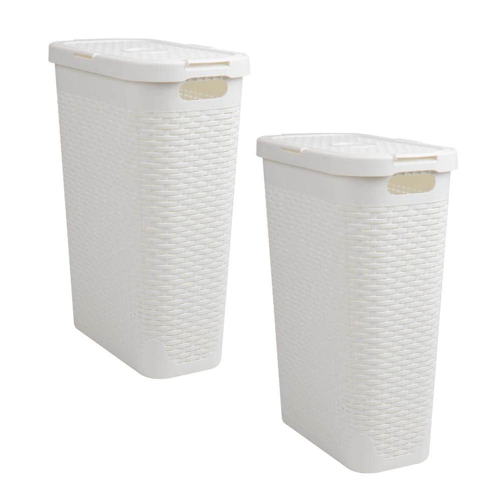 White 23.5 in. H x 10.4 in. W x 18 in. L Plastic 60L Slim Modern Rectangle Laundry Room Hamper (Set of 2) price history on PriceWatchPro