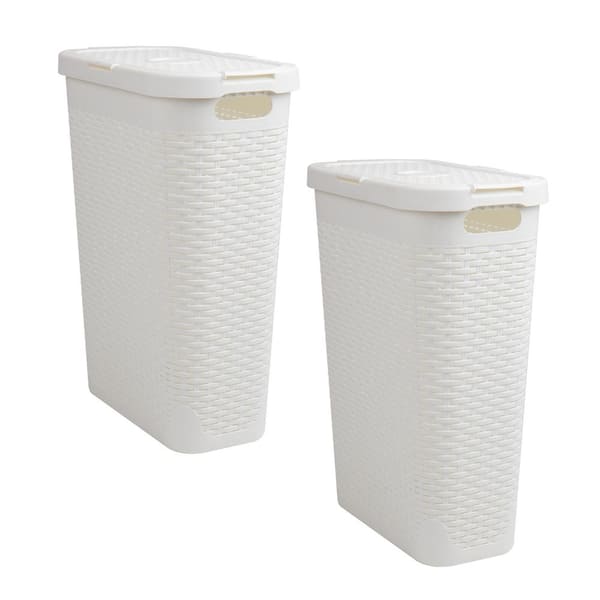 White 23.5 in. H x 10.4 in. W x 18 in. L Plastic 60L Slim Modern Rectangle Laundry Room Hamper (Set of 2)