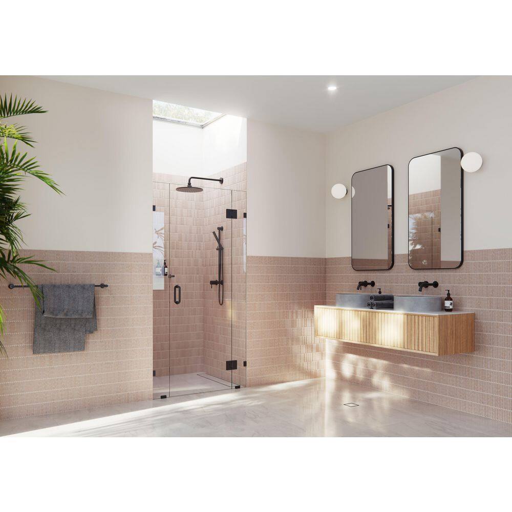 Matte Black Frameless Glass 78" Shower Door with Brass Hardware