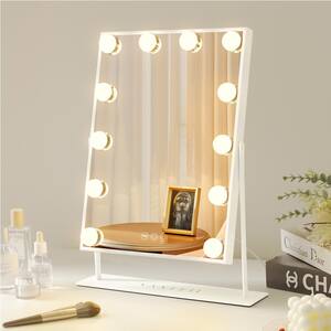 14.5 in. W x 18.5 in. H Rectangular Framed LED Light Magnifying Tabletop Mounted Bathroom Vanity Mirror in White