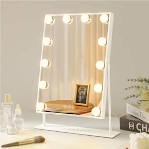 14.5 in. W x 18.5 in. H Rectangular Framed LED Light Magnifying Tabletop Mounted Bathroom Vanity Mirror in White