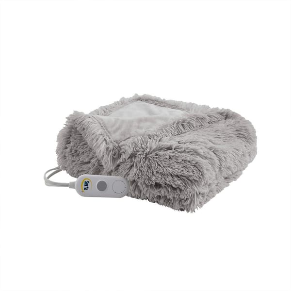 Leena Heated Grey Faux Fur Electric Throw Blanket