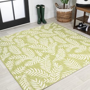 Nevis Palm Frond Green/Cream 5 ft. Square Indoor/Outdoor Area Rug