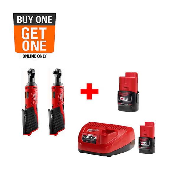 M12 12V Lithium-Ion Cordless 1/4 in. Ratchet and 3/8 in. Ratchet Combo Kit (2-Tool) W/ (2) 2.0Ah Batteries