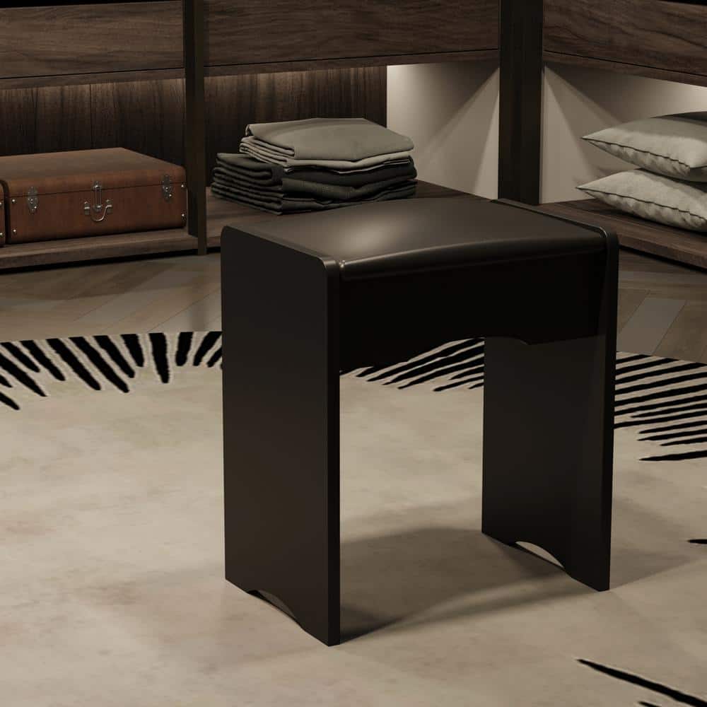 4-Drawers Black Wood LED Push-Pull Mirror Makeup Vanity Sets Dressing Table Sets with Stool, Door Cabinet, Shelves - thumbnail 8