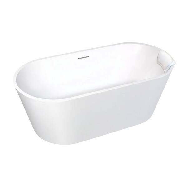 Transolid Maris 59 in. x 31.125 in. Soaking Bathtub with Center Drain in Matte White with Pillow