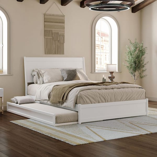 AFI Casanova White Solid Wood Frame Queen Platform Bed with Panel Footboard and Twin XL Trundle