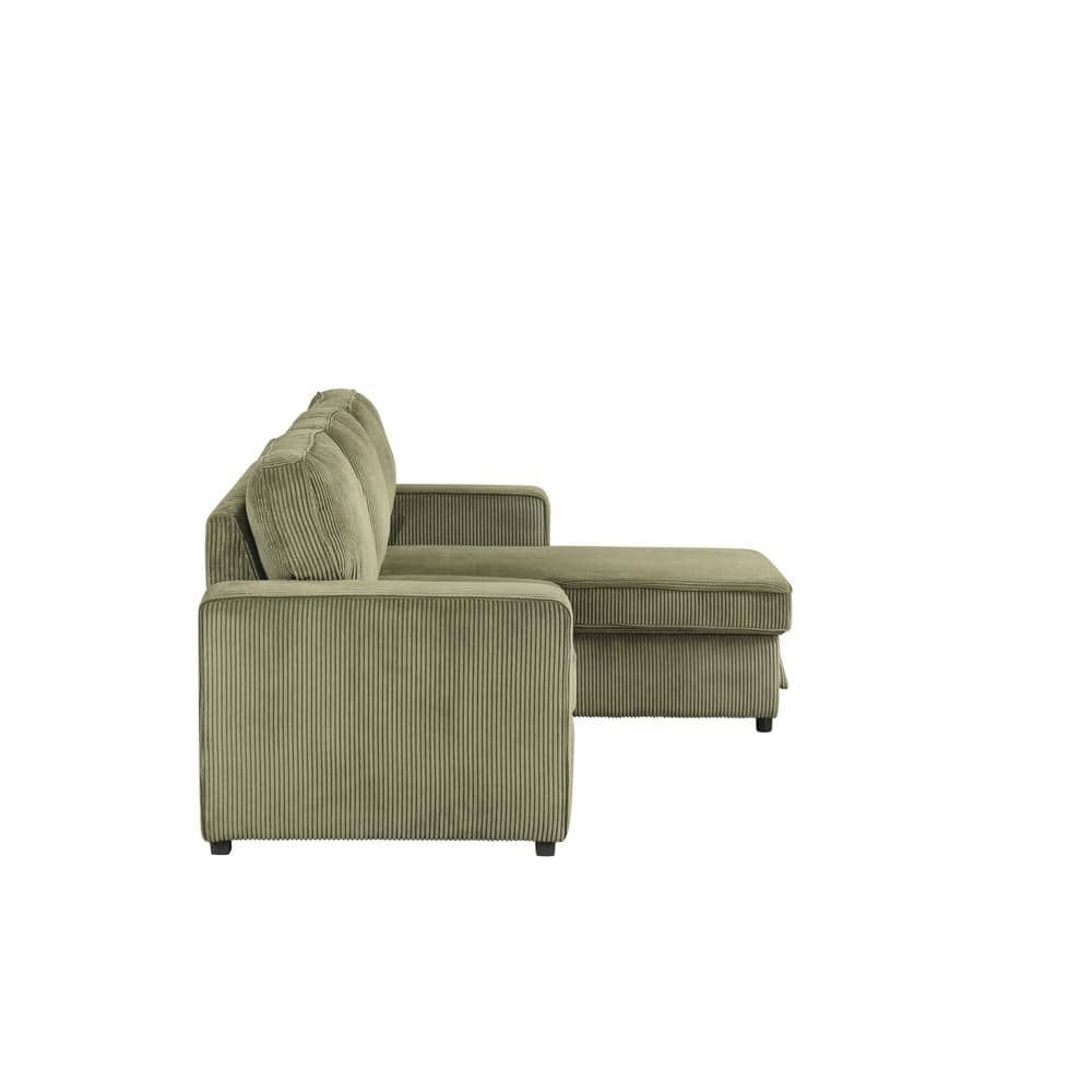 Green Corduroy Fabric Sectional Sofa with Storage Ottoman