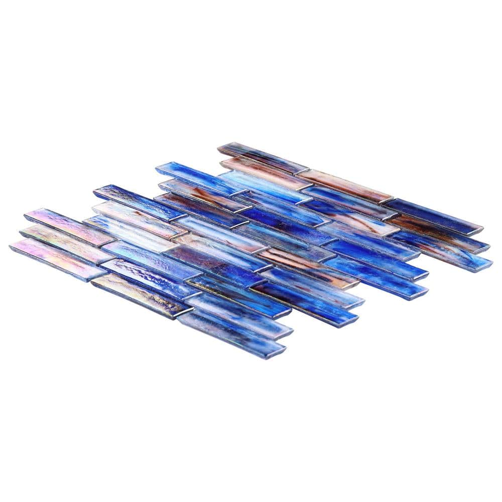 Cove Blue Polished Glass Brick Mosaic Tile Sheet
