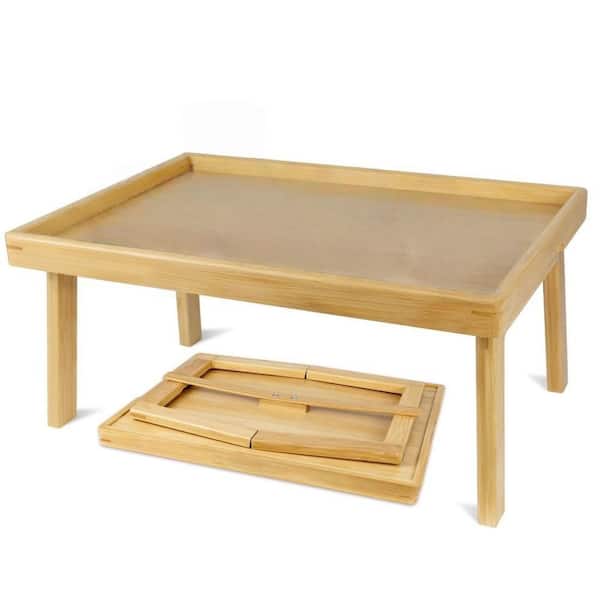 16 in. W x 8 in. H x 11.8 in. D Bamboo Bed Table Tray with Support Bar and Foldable Legs for Bed, Sofa, Laptops, Yellow