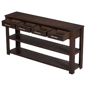62.2 in. Brown Rectangle Wood Entryway Console Table with 4-Drawers and 2-Shelves