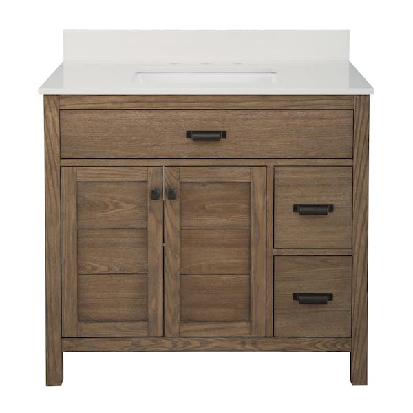 Stanhope 37 in. Single Sink Reclaimed Oak Bath Vanity with Crystal White Engineered Stone Top (Assembled)