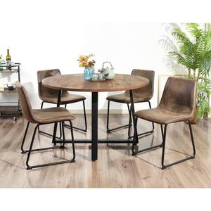 Suede PU Vintage Antique Brown PU Leather Dining Chairs (Set of 4)