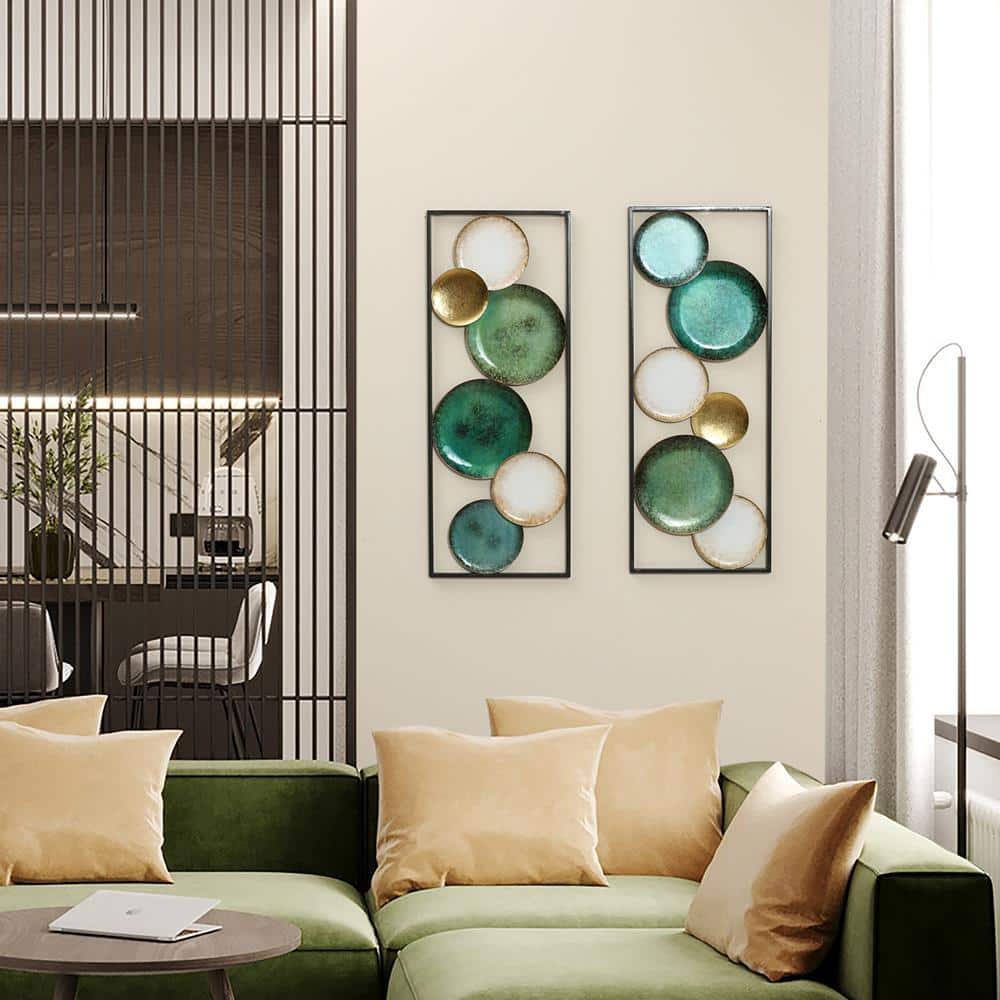 Set of 2 Multicolor Coastal Abstract Geometric Iron Wall Panels