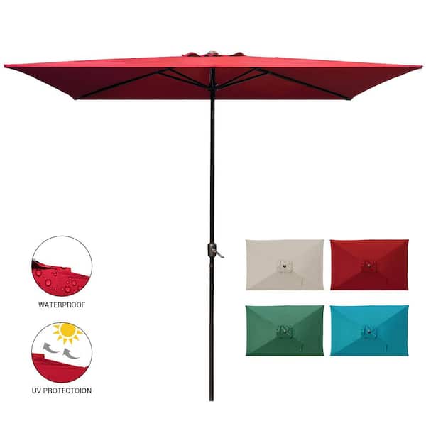 LAUREL CANYON 10 ft. x 6.5 ft. Rectangular Market Patio Umbrella Outdoor with Push Button Tilt and Crank in Red