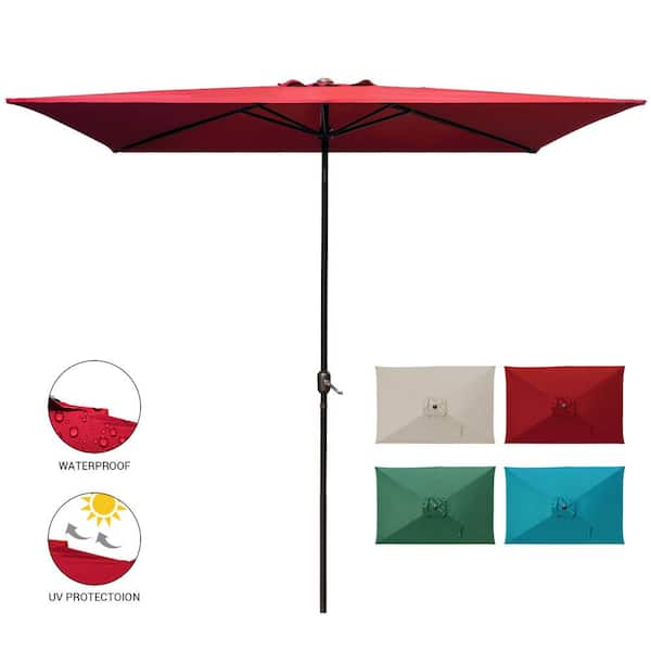 LAUREL CANYON 10 ft. x 6.5 ft. Rectangular Market Outdoor Patio Umbrella Table with Push Button Tilt and Crank in Red