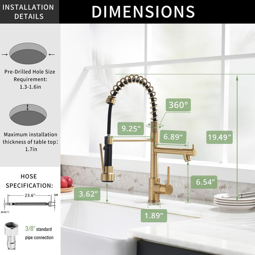 Brushed Gold Single Handle Pull-Down Kitchen Faucet with Sprayer