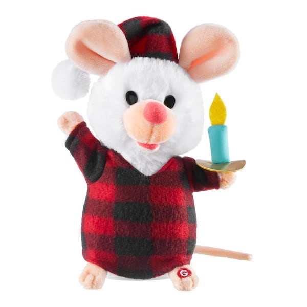 Home Accents Holiday 8.66 in. Christmas Animated Magogo Mouse in Pajamas with Candle Standing Decor