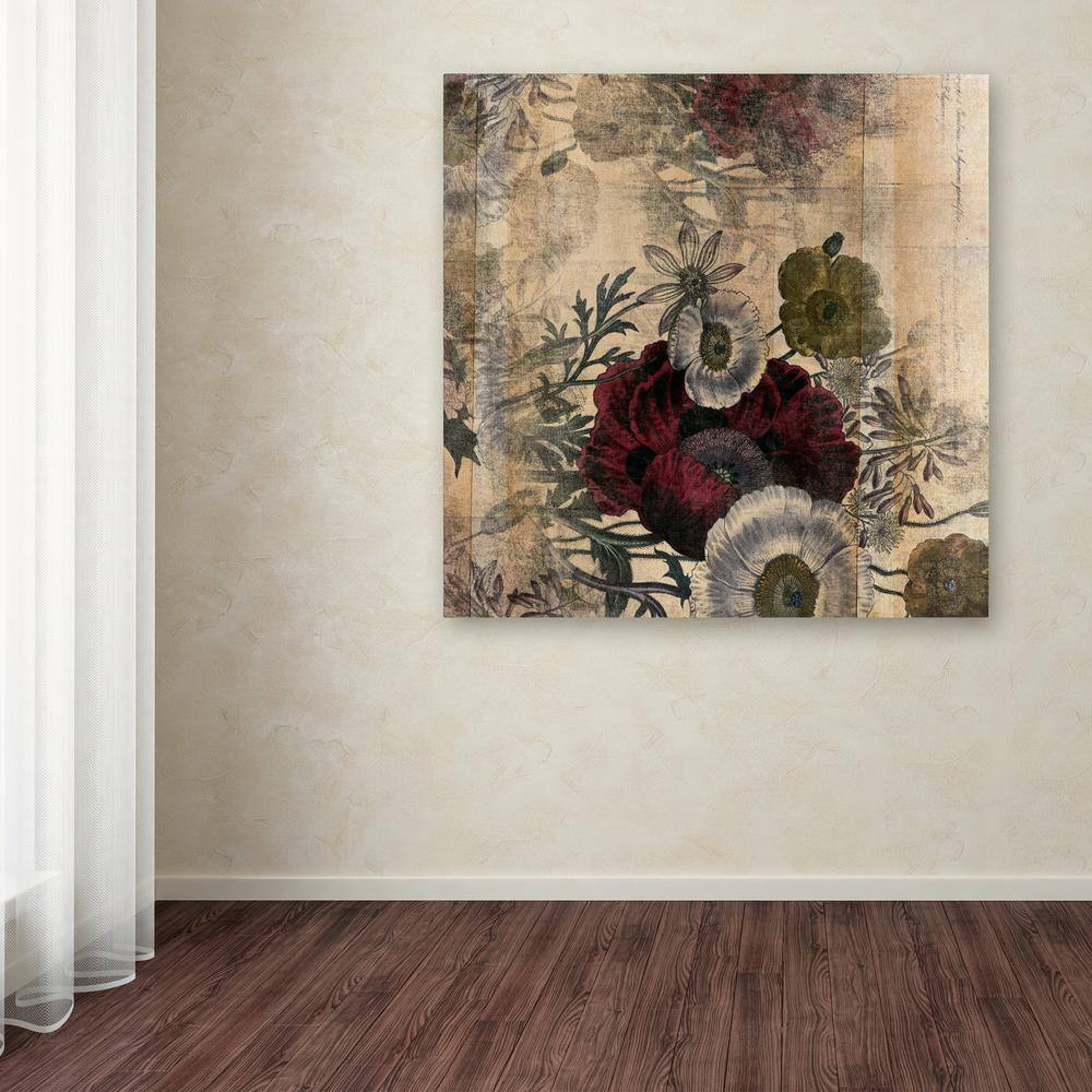Large Burgundy and Green Floral Abstract Canvas Print