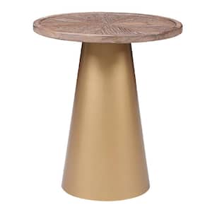 Patrick 19 in. Coffee Brushed/Gold Round Wood Top Accent End Table