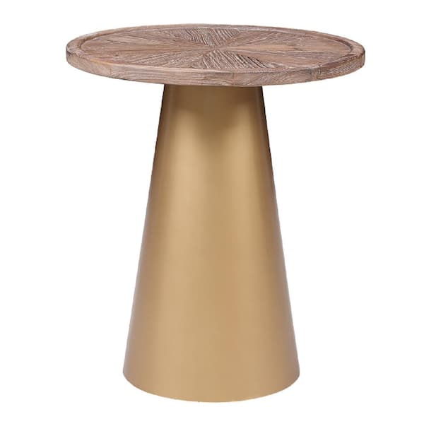Boraam Patrick 19 in. Coffee Brushed/Gold Round Wood Top Accent End Table