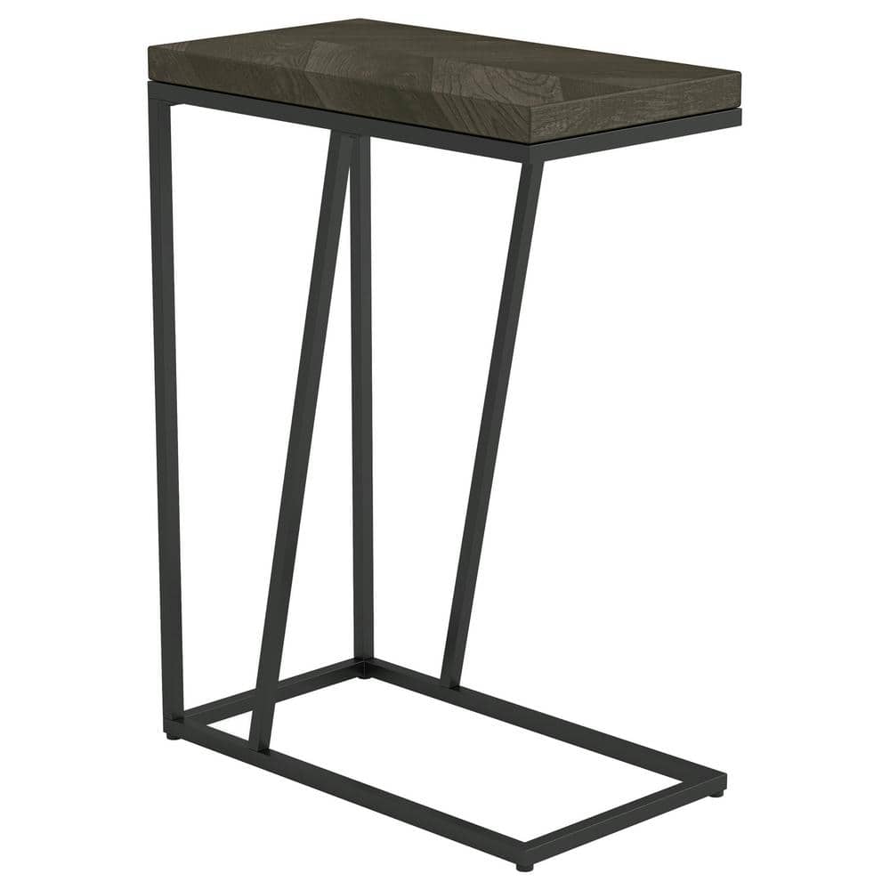 10 in. Rustic Grey and Black Rectangle Wood Accent Table