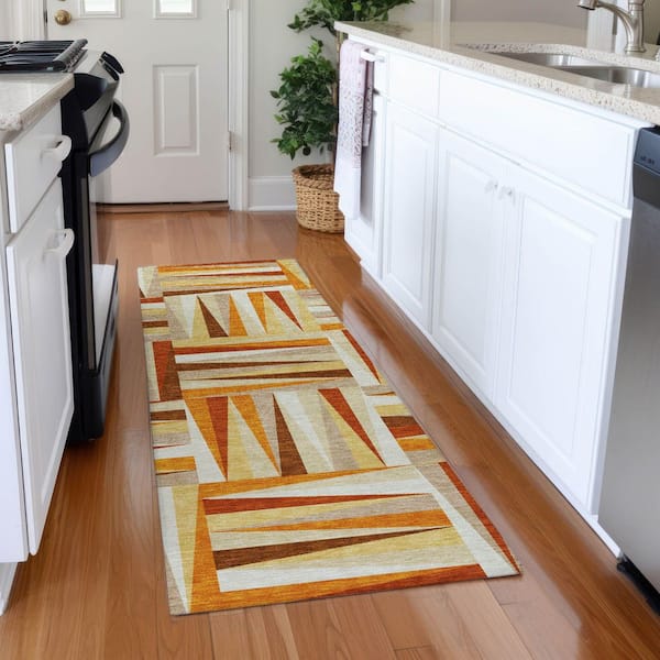 Mayfield Premium Machine Washable Abstract AMF1012 Orange 2 ft. 3 in. x 7 ft. 6 in. Runner Rug