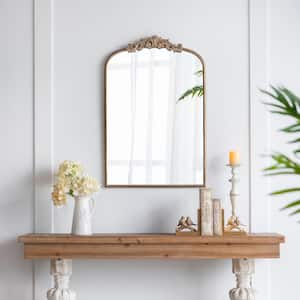 Baroque 24 in. W x 36 in. H Arched Metal Framed Wall Bathroom Vanity Mirror in Gold