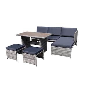 5-Piece Wicker outdoor Patio Conversation Set with Gray Cushions