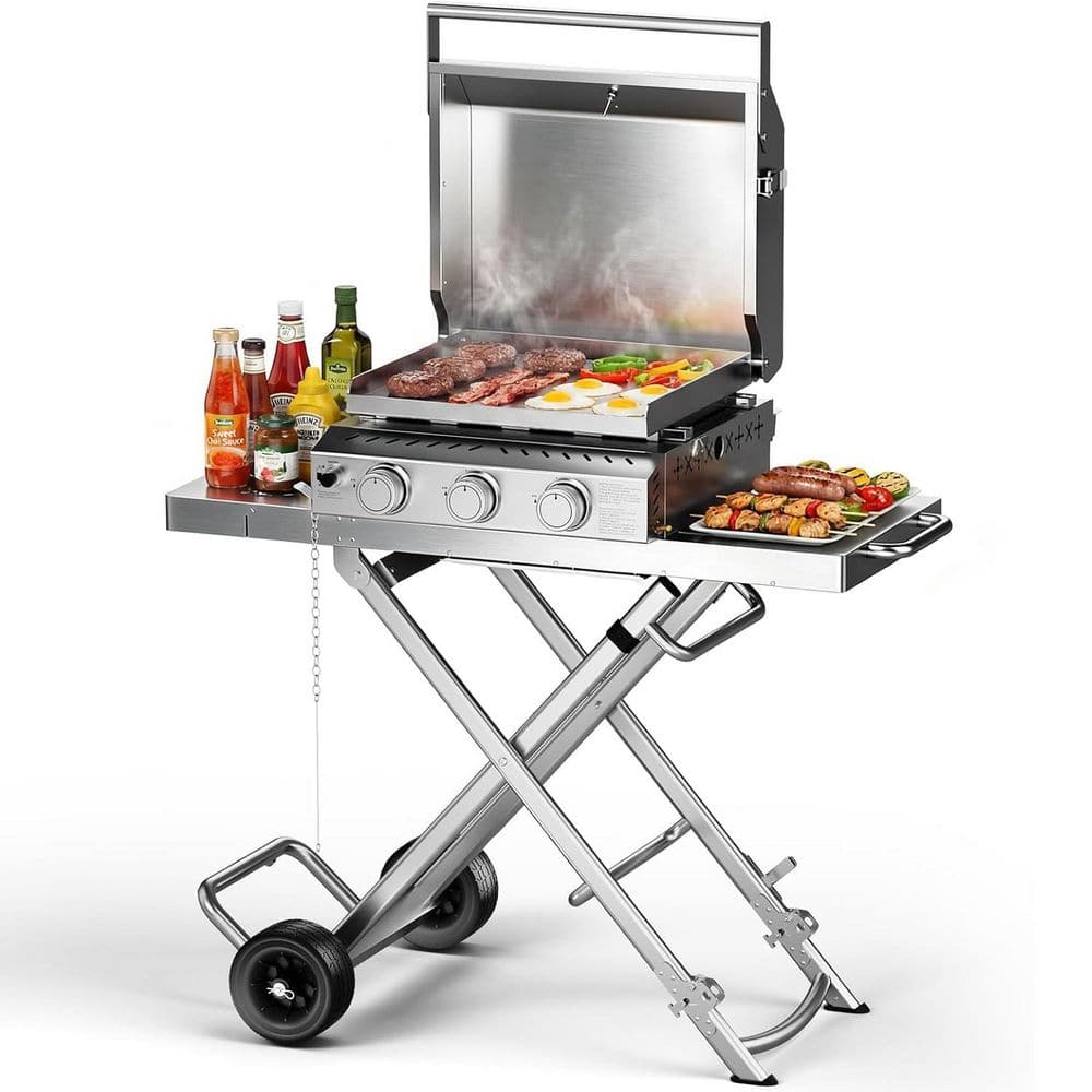 3 Burner Portable Propane Grill in Stainless Steel With Foldable Stand and Wheels price history on PriceWatchPro