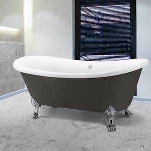Victoria 67 in. Acrylic Freestanding Oval Double Slipper Clawfoot Non-Whirlpool Bathtub in Gary