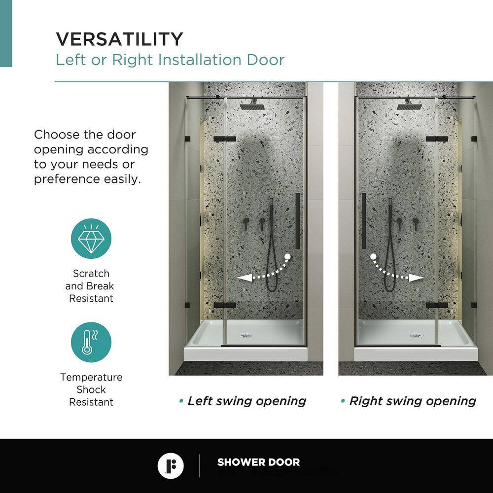 36'' Black Clear Tempered Glass Hinged Frameless Shower Door
